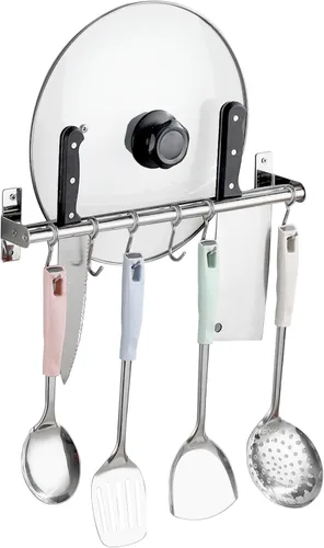 Miniatura 8 de ASkinds Estante colgante para utensilios de acero inoxidable para colgar en la pared, soporte para tapa de olla, organizador de almacenamiento