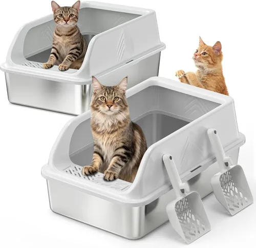 Miniatura 14 de Caja de arena de acero inoxidable con tapa, cajas de arena de metal para gatos de alta cara cerrada para gatos pequeños y gatos lesionados, conejo