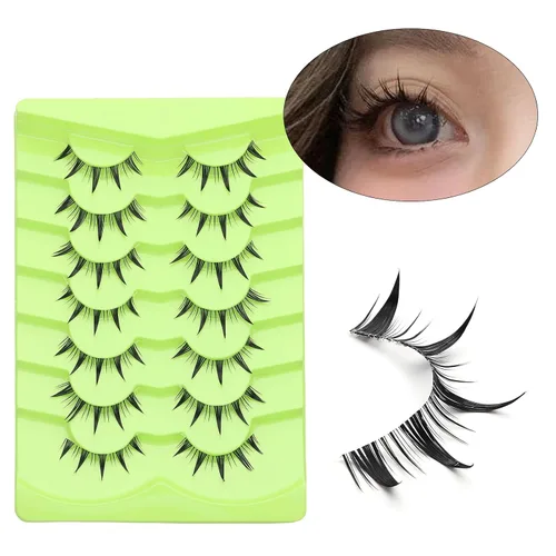 Miniatura 3 de 7 pares de pestañas manga de aspecto natural, pestañas postizas onduladas y puntiagudas de estilo anime, pestañas postizas de cosplay