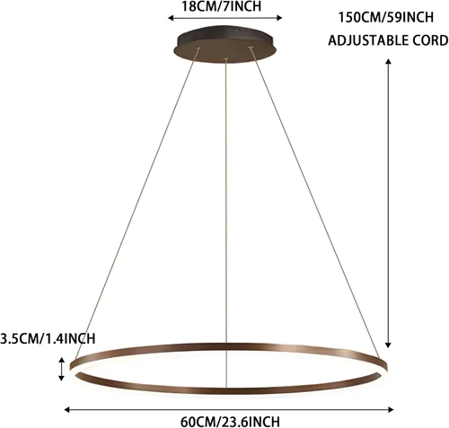 Miniatura 3 de LightInTheBox Moderno candelabro LED con anillo, 23.6 pulgadas, lámpara colgante de halo circular, minimalista, regulable, luz colgante de metal