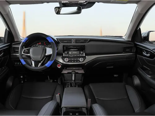 Miniatura 7 de GIANT PANDA Funda de cuero de microfibra para volante Honda Accord, Civic, CR-V, HR-V, Pilot (patrón de diamante-negro+azul-tamaño estándar)