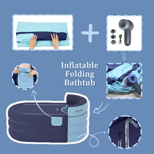 Miniatura 4 de Bañera inflable plegable portátil con bomba de aire eléctrica, bañera ecológica para cabina de ducha, diseño de cubierta de baño de una pieza