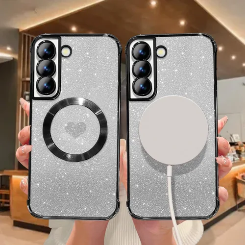 Miniatura 6 de ZONRW Funda magnética para Samsung Galaxy S21, para mujeres y niñas, suave chapado de lujo, con purpurina degradada, bonita funda de corazón