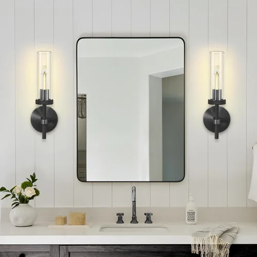 Miniatura 8 de Apliques de Pared Negros Juego de Dos, Aplique de 35.6 cm para Tocador de Baño, Apliques de Pared de Tubo de Vidrio, Iluminación de Apliques