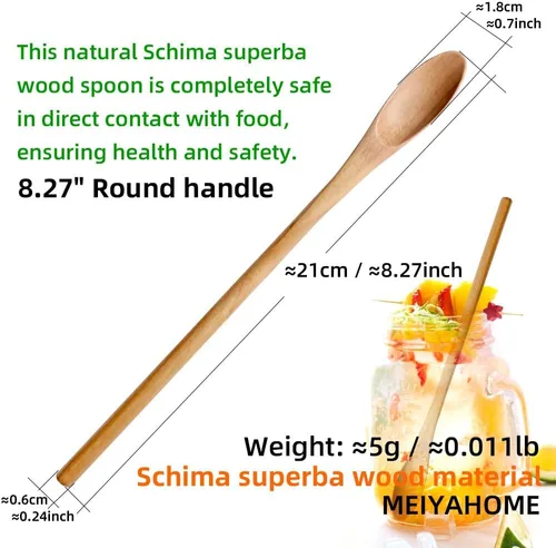 Miniatura 5 de Meiyahome - Cuchara helada de 8.3 in, cuchara ovalada de madera de 8 pulgadas, cuchara elíptica, cuchara agitadora de madera maciza, mango redondo