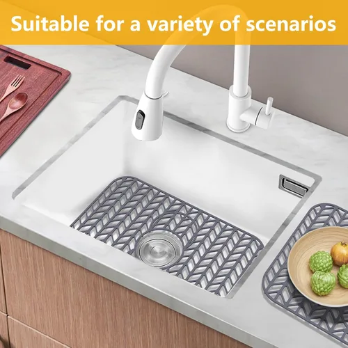 Miniatura 5 de Protectores de fregadero para fregadero de cocina de 12, 13, 16, 18, 19, 24, 26, 28, 29, 30 pulgadas, protectores de silicona para fregadero de Gris
