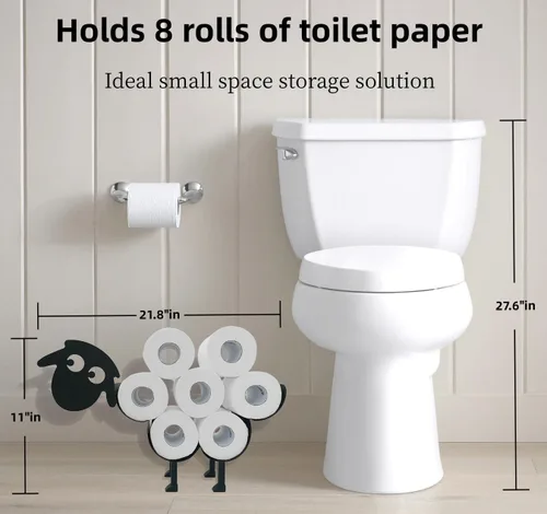 Miniatura 5 de Lindos soportes de papel de oveja, soporte de papel higiénico de metal negro, organizador decorativo de almacenamiento de papel higiénico