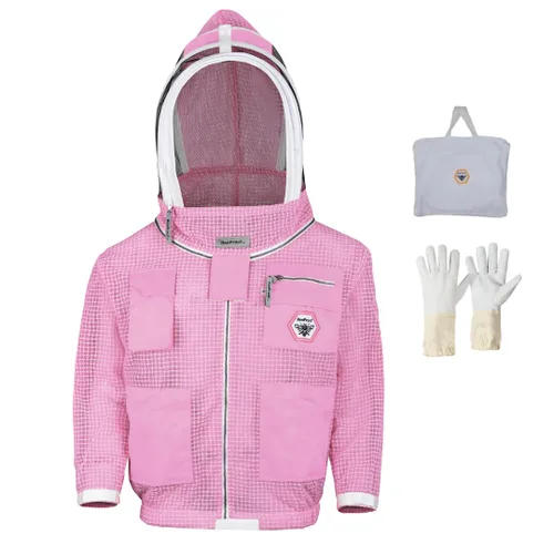 Miniatura 18 de BP-302 Apicultura con velo de 3 capas ultra ventilado con cremalleras YKK y cercas de seguridad para velo redondo marrón profesional (3XL)