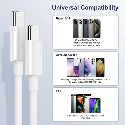 Miniatura 6 de Cable USB C a USB C para iPhone15/Pro/Max/Mini, paquete de 2 cables Usbc a Usbc de 60 W de 3 pies, tipo cable de carga