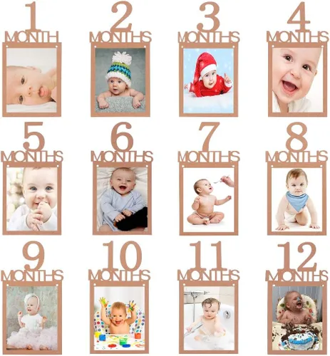 Miniatura 12 de Cartel de fotos de primer cumpleaños para niño y niña, cartel de fotos de primer cumpleaños, registro de crecimiento del bebé, imágenes de 1 a 12