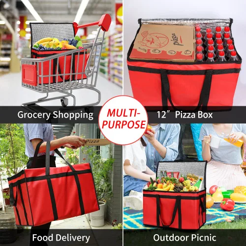 Miniatura 5 de Paquete de 1 bolsa aislada para entrega de alimentos, calentador de alimentos comercial XXXL para conductores de entrega, enfriador de comestibles