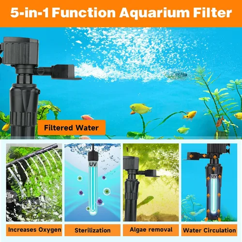 Miniatura 5 de hygger Filtro de acuario U-V para tanque de 20-60 galones, filtro interno sumergible para tanque de peces para agua verde y limpieza de algas, bomba