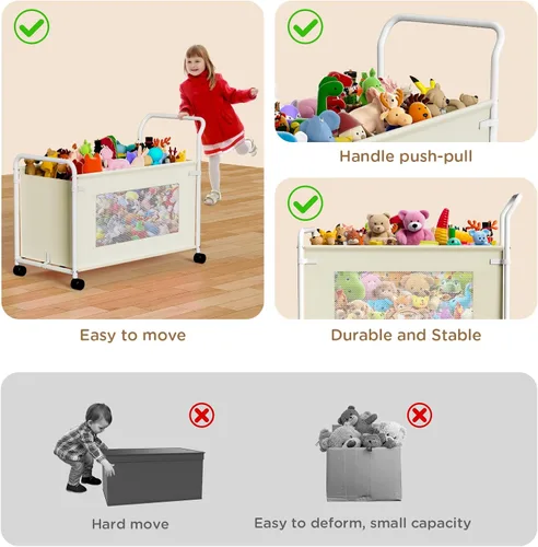 Miniatura 5 de KEEGH Caja de juguetes extragrande para niños con ruedas giratorias de 360°, baúl de juguetes resistente para niños y niñas, organizador