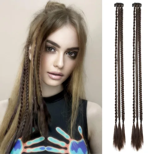 Miniatura 14 de REECHO Extensiones de cabello trenzado con clip, 6 trenzas de bebé, 3 trenzas en un clip, extensiones sintéticas suaves naturales de 22 pulgadas