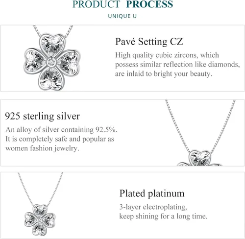 Miniatura 4 de NINGAN Collares de trébol de la suerte para mujer, plata de ley 925 5A+ CZ delicada joyería para mejores amigas, esposa, novia, cadena chapada