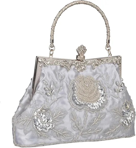 Miniatura 2 de BAGLAMOR Bolso de noche con lentejuelas de estilo vintage para mujer (plata)