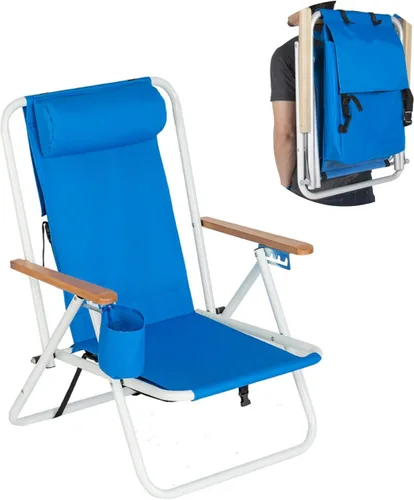 Outvita Silla de playa plegable con reposacabezas ajustable de 4 ángulos de inclinación flexibles, con soporte para tazas, portátil, de alta Azul