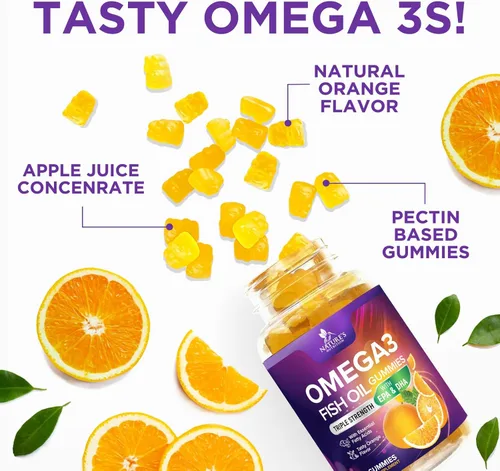 Miniatura 3 de Gomitas de aceite de pescado Omega 3 – 3 veces más fuerte – Suplemento de goma de aceite de pescado Omega 3 de alta absorción con DHA y EPA – Apoyo