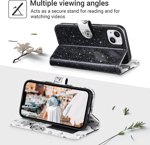 Miniatura 2 de ULAK Compatible con iPhone 13 Funda tipo cartera para mujer, funda tipo billetera de piel PU con tarjetero y función de caballete, funda protectora