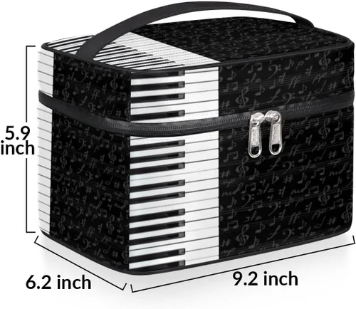 Miniatura 3 de Bolsa de maquillaje grande con diseño de piano para mujer, bolsa de cosméticos de viaje, bolsa de maquillaje portátil para botellas, pinceles, lápiz