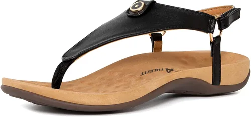 Athlefit - Sandalias cómodas para mujer con correa en T, con correa trasera, ortopédica, sandalias con soporte ortopédico para el arco del pie