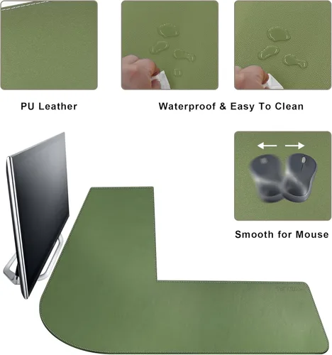 Miniatura 5 de Mydours Almohadilla de escritorio en forma de L, (38"+38") x 13" gran almohadilla de escritorio de cuero PU en esquina, almohadilla de mouse
