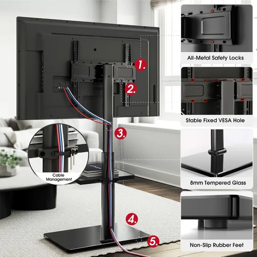 Miniatura 6 de AOKCOS Soporte de TV de suelo con giro de 60 grados, soporte de suelo para televisores de 32 a 65 pulgadas de hasta 88 libras con inclinación