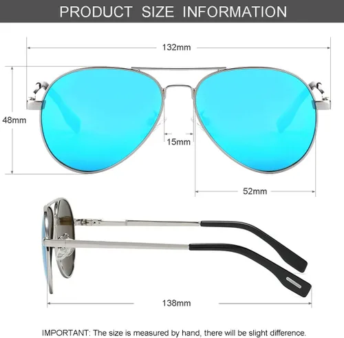 Miniatura 53 de Gleyemor Lentes de sol polarizados estilo aviador para niños y niñas, jóvenes, adolescentes, dos tamaños de 1.969 in y 2.047 in
