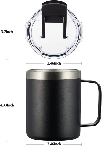 Miniatura 5 de Taza de café aislada de 12 onzas con asa, taza de café de viaje de acero inoxidable con tapa abatible, vaso de café de doble pared con aislamiento