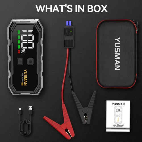 Miniatura 6 de Arrancador de coche YUSMAN, paquete de batería de salto de 8000A 12V (todo gas/10.0L diésel), arrancador portátil con pantalla, arrancador de coche
