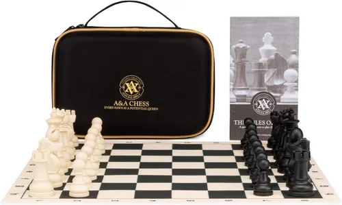 Miniatura 2 de A&A Juego de ajedrez – Tablero de ajedrez plegable de silicona de 15''x15'' y piezas Staunton de plástico con peso con rey de 3.25'' de altura