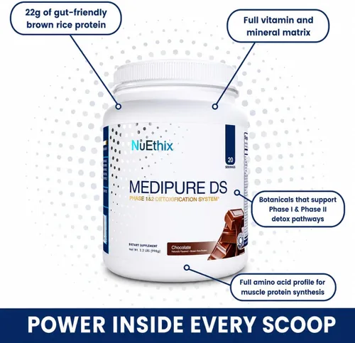 Miniatura 3 de NuEthix Formulations Medipure DS con sistema de desintoxicación de proteína de arroz de fase 1 y 2, suplemento para ayudar a apoyar el proceso