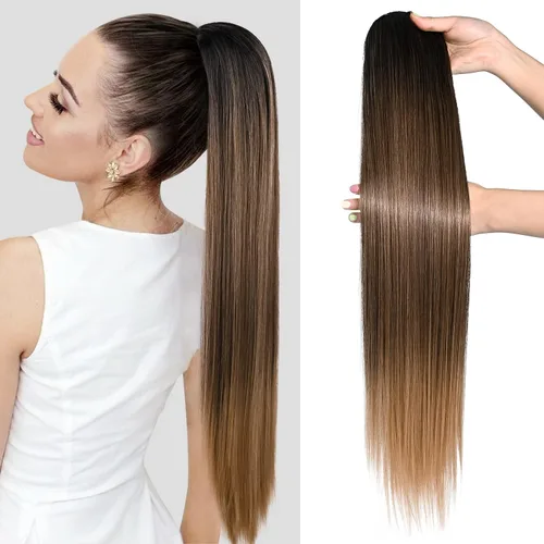 Miniatura 41 de SEIKEA Extensiones de cola de caballo con cordón, larga y recta, cola de caballo falsa, natural, suave, extensiones de cabello sintético resistente