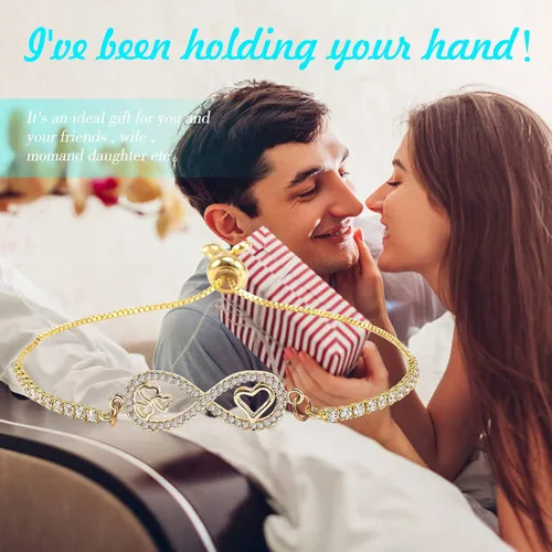 Miniatura 3 de Pulsera con dije de corazón infinito, pulsera de corazón de amor para mujer, 14 quilates de circonita cúbica, ajustable, pulsera de cadena de tenis
