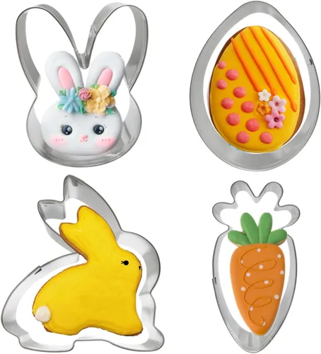Cortadores de Galletas de Pascua, 4 piezas, cortadores temáticos de vacaciones, zanahoria, huevo, conejo, cortador de galletas de conejo, cortadores