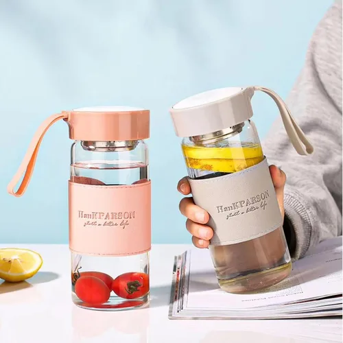 Miniatura 3 de Botellas de agua de vidrio de 16 onzas, botella de agua de borosilicato, con tapa de sellado y fundas y filtros, sin BPA, botella de vidrio portátil