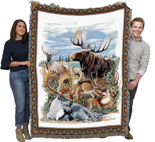 Miniatura 17 de Pure Country Weavers - Manta tejida con flecos, decorativa / tapete, de Antler Lodge, con diseño de osos, vida silvestre, cabaña del lago, regalo