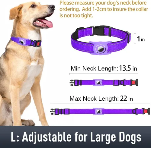 Miniatura 6 de Airtag - Collar de perro con soporte AirTag para perros grandes, reflectante, acolchado suave y hebilla de bloqueo de seguridad, collares de nailon