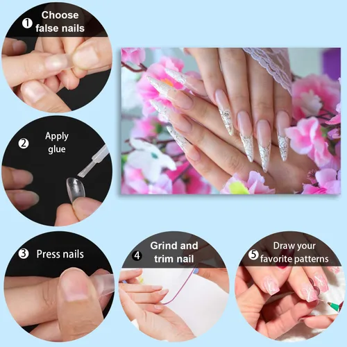 Miniatura 4 de FEBSNOW 1,000 puntas de uñas acrílicas francesas tipo ataúd y bailarina, puntas de uñas artificiales, media cubierta, 10 tamaños, con cajas