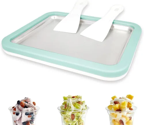 Miniatura 9 de Máquina para Hacer Helados Enrollados Máquina de Helado Instantáneo con 2 Espátulas Placa de Yogur Congelado Casero DIY Bandeja Instantánea