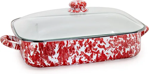 Miniatura 4 de Golden Rabbit Enamelware - Sartén para asar con tapa, 10.5 cuartos de galón, Black Swirl