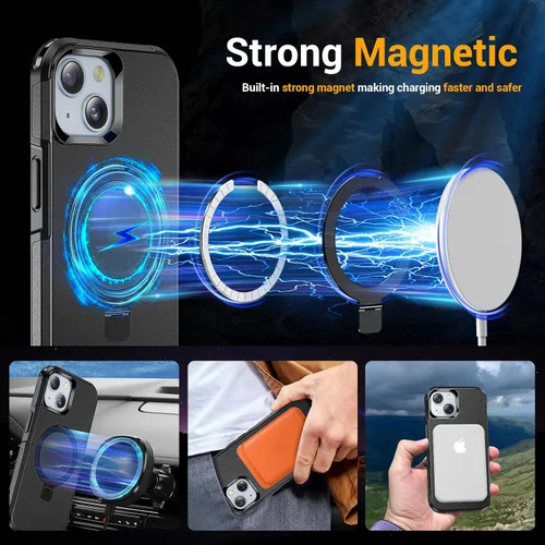 Miniatura 4 de jaroco Funda para iPhone 13, con [Protector de Pantalla de Privacidad] [Soporte Magnético con Patilla] [Compatible con MagSafe], Funda de Teléfono