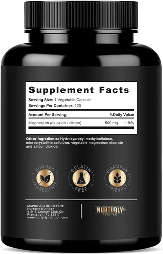 Miniatura 3 de Suplemento complejo de citrato y óxido de magnesio de 500 mg – Alta absorción máxima fuerza – Ayuda a apoyar la densidad ósea y fuerza, músculos