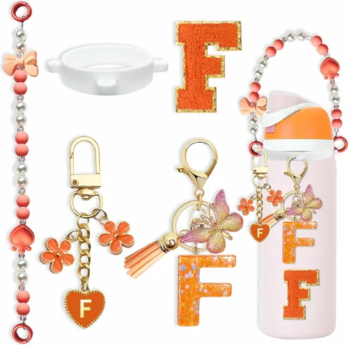 Miniatura 116 de Lindo Juego de Dijes de Letras para Botella de Agua Owala de 24oz, 32oz, 40oz, Owala Kids y Vaso de Café, FreeSip – Incluye Correa con Asa, para Rosa