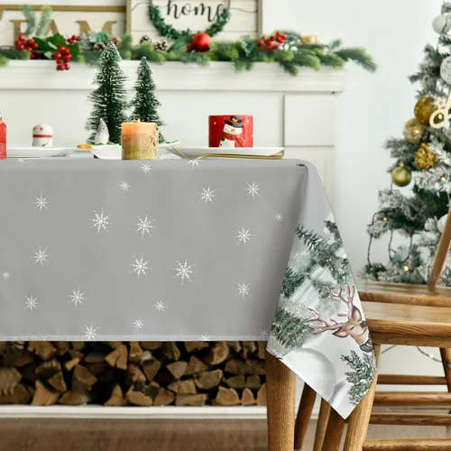 Miniatura 3 de Horaldaily Mantel de Navidad Rectangular de 52×70 Pulgadas, Ciervos Muñeco de Nieve Árboles Gris Cubierta de Mesa Lavable para Fiesta Pícnic