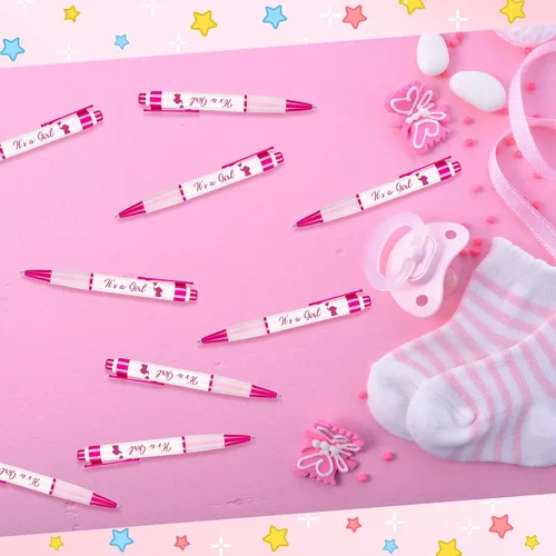 Miniatura 6 de Outus 60 bolígrafos retráctiles para baby shower, con mensajes giratorios, regalos de baby shower, regalos para invitados de fiesta (niña)