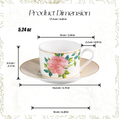 Miniatura 2 de KAMMAK Juego de 2 tazas de té y platillos, tazas de café de porcelana fina, tazas de café expreso apilables, demitasse de cerámica para café