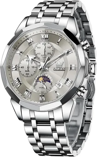 OLEVS - Reloj para hombre de negocios, elegante reloj de diamantes de lujo, luminoso, fácil de leer, fecha, impermeable, de acero inoxidable, cuarzo