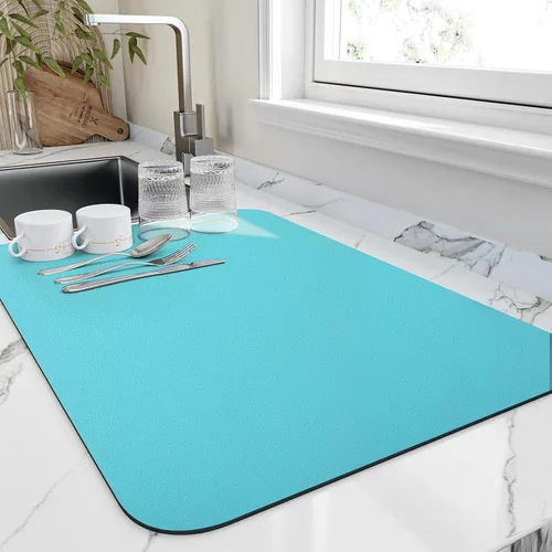 Miniatura 16 de HotLive Tapete de secado de platos para encimera de cocina, tapetes de drenaje resistentes al calor con respaldo de goma antideslizante, tapete