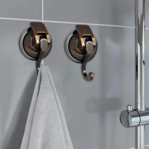 Miniatura 2 de Ganchos de ducha de succión al vacío resistentes, ganchos de ventosa de vidrio, ganchos para bata de baño, reutilizables, sin perforaciones, latón